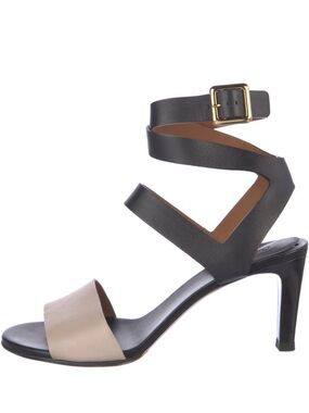 Chloe Women's Black and Nude Strappy Ankle-Wrap Heel Leather Colorblock